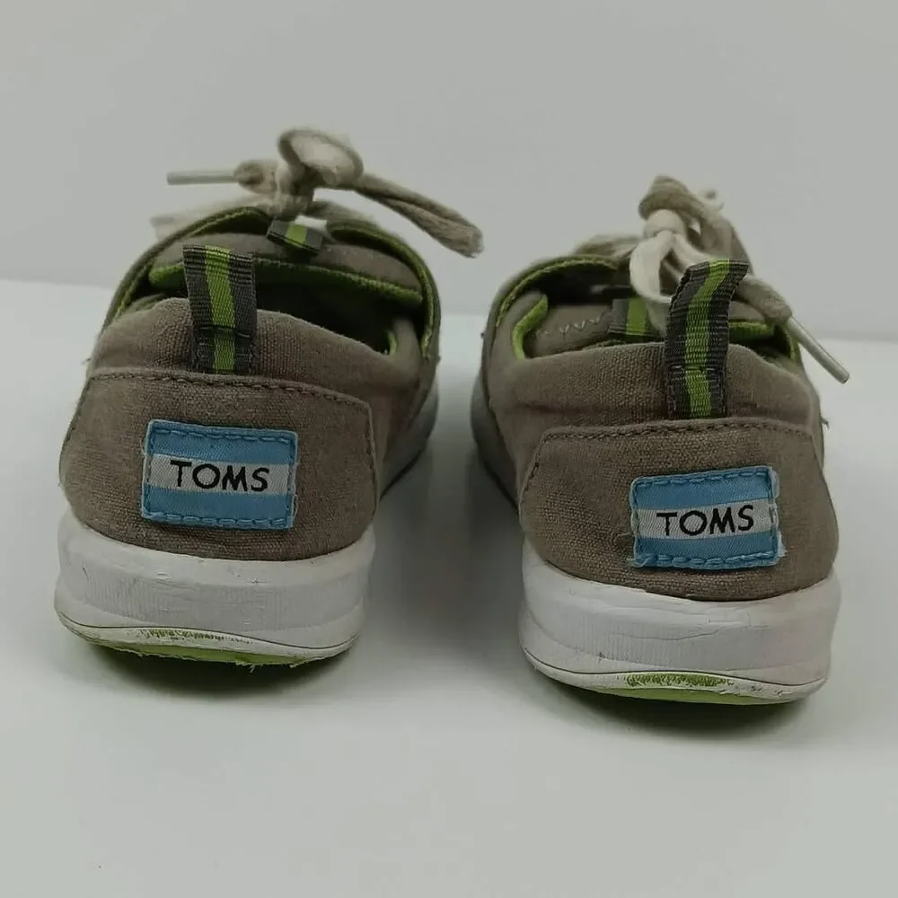 TOMS Del Rey Boys Gray Green Lace Up Canvas Sneakers Lightweight Comfy Size‎ 3